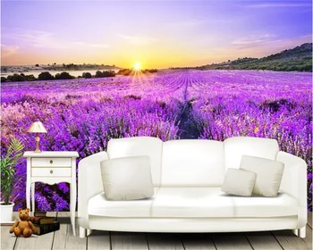 Потребителски 3D тапети романтично лилава поле, цветя, лавандула златния изгрев на слънцето на фона на стената на хола украса спални живопис