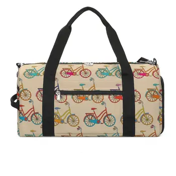 Реколта велосипеди, спортни чанти, цветни разпечатки с обувки, спортна чанта, градинска мъжки Дамски дизайнерска чанта, скъпа чанта за фитнес