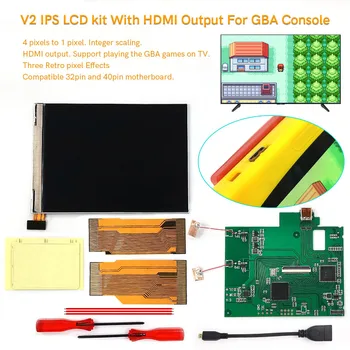 Ретро Пикселова комплекти GBA V2 IPS LCD HDMI за Gameboy Advance GBA С Регулируема Яркост на подсветката на екрана за Възпроизвеждане на телевизора