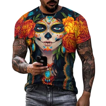 Свещеният Мексикански Череп, Ден на мъртвите, Фестивали, Мъжки тениски с 3D принтом, Лятна Дамски дрехи, Ризи с къс ръкав, Детски блузи