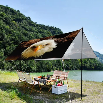 Сгъване, лека козирка с принтом орел, преносим водоустойчив и устойчив на uv оксфорд палатка за пикник, плаж, двор