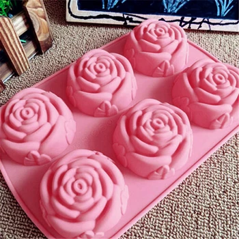 Силиконови 6 Дупки Цвете Роза Торта шоколадов Сладолед Мухъл Сапун 3D Форма За Печене на Кексчета Форма За Печене на Торта Форма За Кексчета