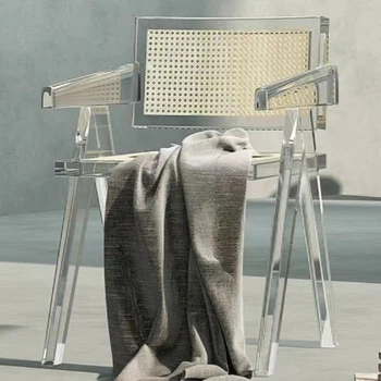Скандинавски акрилни ротанговый стол арт домашен маса за хранене, стол, дизайн хол стол за почивка, модерно кресло луксозно кресло за отдих