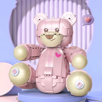 Сладки Креативни плюшени мечки с анимационни Сърце, Розова кукла, строителни тухли MOC, събиране на детски играчки за момичета, подаръци