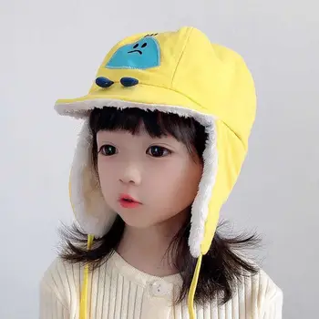 Сладко детска шапчица с анимационни герои, зимни дебела топла мека памучен шапка за момичета и момчета, обикновена шапчица за защита на уши на малки деца