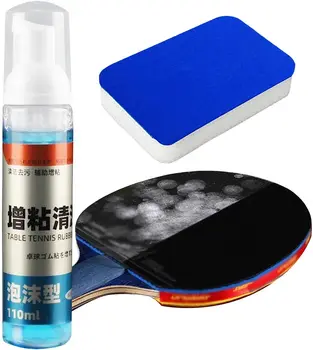 Средство за почистване на плешки за пинг-понг - Комплект за грижа за една ракета за тенис на маса включва 110 мл средства за почистване плешки за пинг-понг и гъба, отлично средство за тенис на маса