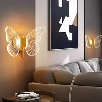 Стенен лампа в скандинавски стил за коридор, малка странична лампа с пеперуда за спални, led минималистичен, с монтиран на стената лампа за дневна
