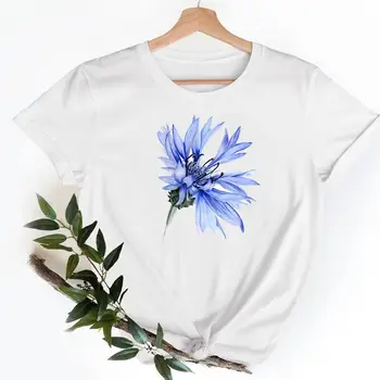 Тениска Дамска с цветен модел, Пролет-лято, Ежедневни модна тениска с къс ръкав, Топ, дамски дрехи, графични тениски
