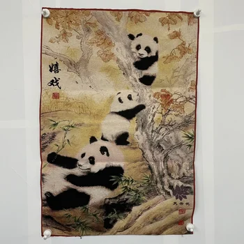 Тибетски плат, коприна бродирани панда тханка, Тибет, Китай