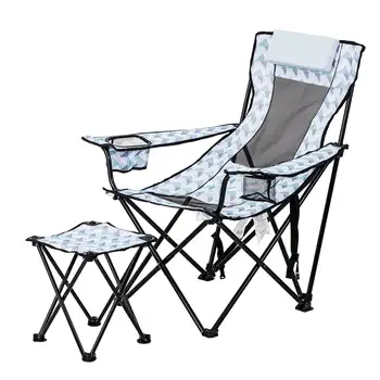 Туристическа стол Ozark Trail Фоайе с отделна стойка за краката, синьо-бял Гео Дизайн, Мека Облегалка за възрастни
