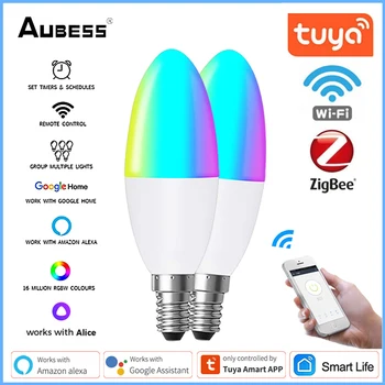 Умна лампа на Hristo WiFi ZigBee E14 с регулируема Яркост RGBW Magic Bulbs с дистанционно управление, Музикална свещ в стаята, прожектор за Алекса Google, Yandex