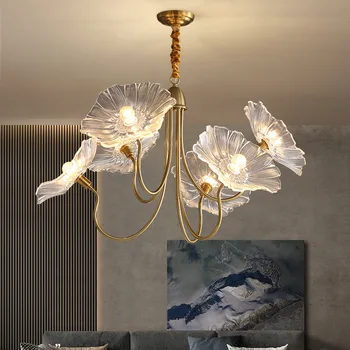 Централен лампа за дневна Модерна Луксозна Led Полилей с лилаво стъкло във формата на цвете, Дизайнерски осветителни тела за вашия интериор-трапезария в Скандинавски стил