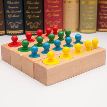 Цилиндрични блокове Монтесори с шишечками - 6 Клечки - Цветни дървени играчки за началото на домашно училище - Комплект от 4 бр.
