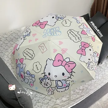 Чадър Hello Kitty за момичета със защита от слънце и дъжд с двойна употреба, Напълно автоматичен чадър от слънцето с постепенно разгъване на Pisi