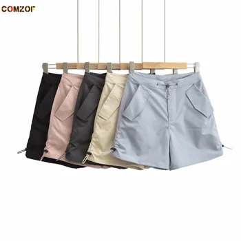 Широки дамски панталони-карго с къс странично шнурком, Летни шорти Slim Fit Harajuku, Модни Дрехи Conjuntos Curtos