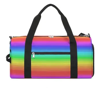 Ярка Дъга спортна чанта с принтом в разноцветную ивица, спортни чанти почивен ден, Голям капацитет, чанта за плаване по поръчка, Реколта чанта за фитнес